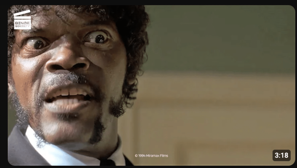 Sam Jackson delivering iconic speech in 'Pulp Fiction.'